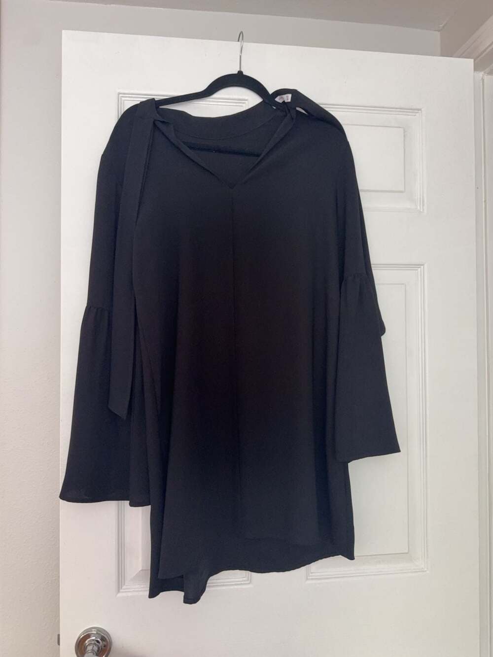Mango Suit Black Bell Sleeve Tie Neck Blouse Size S